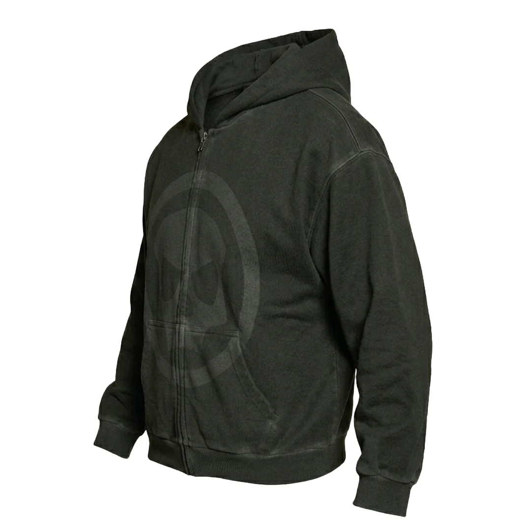 HERITAGE SKULL ZIP HOODIE - SAGE GREY WASH