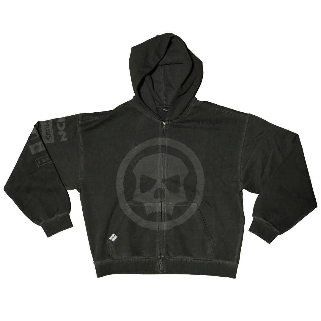 HERITAGE SKULL ZIP HOODIE - SAGE GREY WASH - Image 5