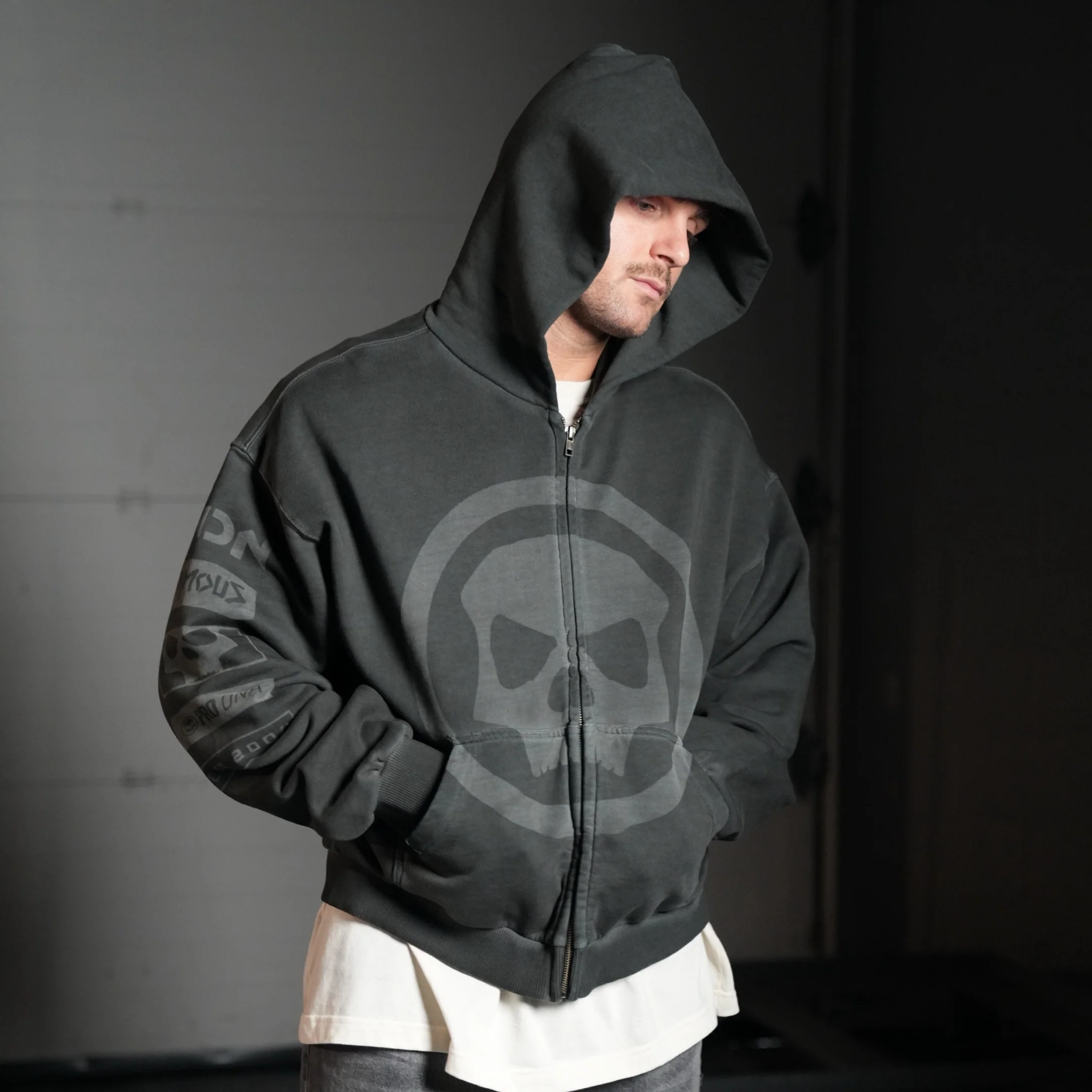 HERITAGE SKULL ZIP HOODIE - SAGE GREY WASH - Image 6