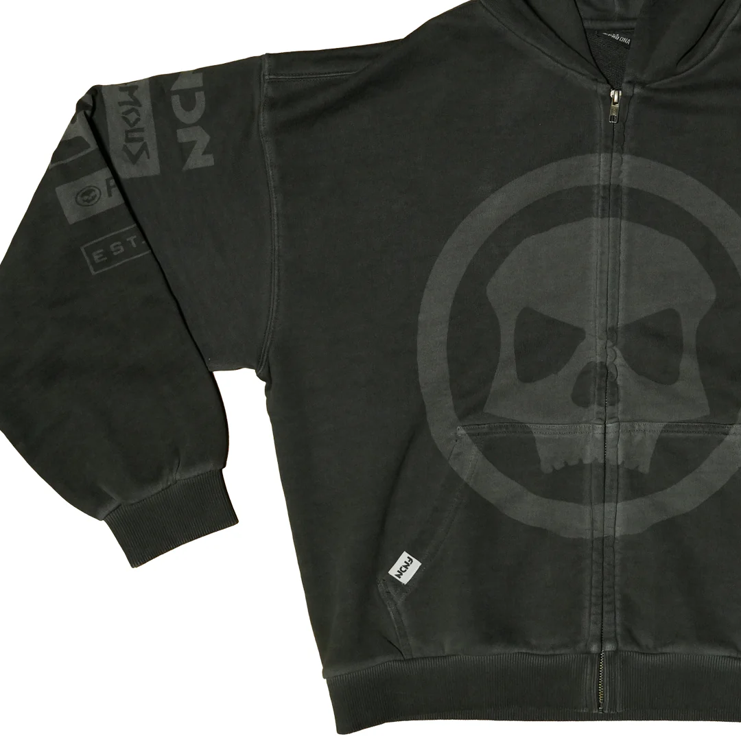 HERITAGE SKULL ZIP HOODIE - SAGE GREY WASH - Image 7